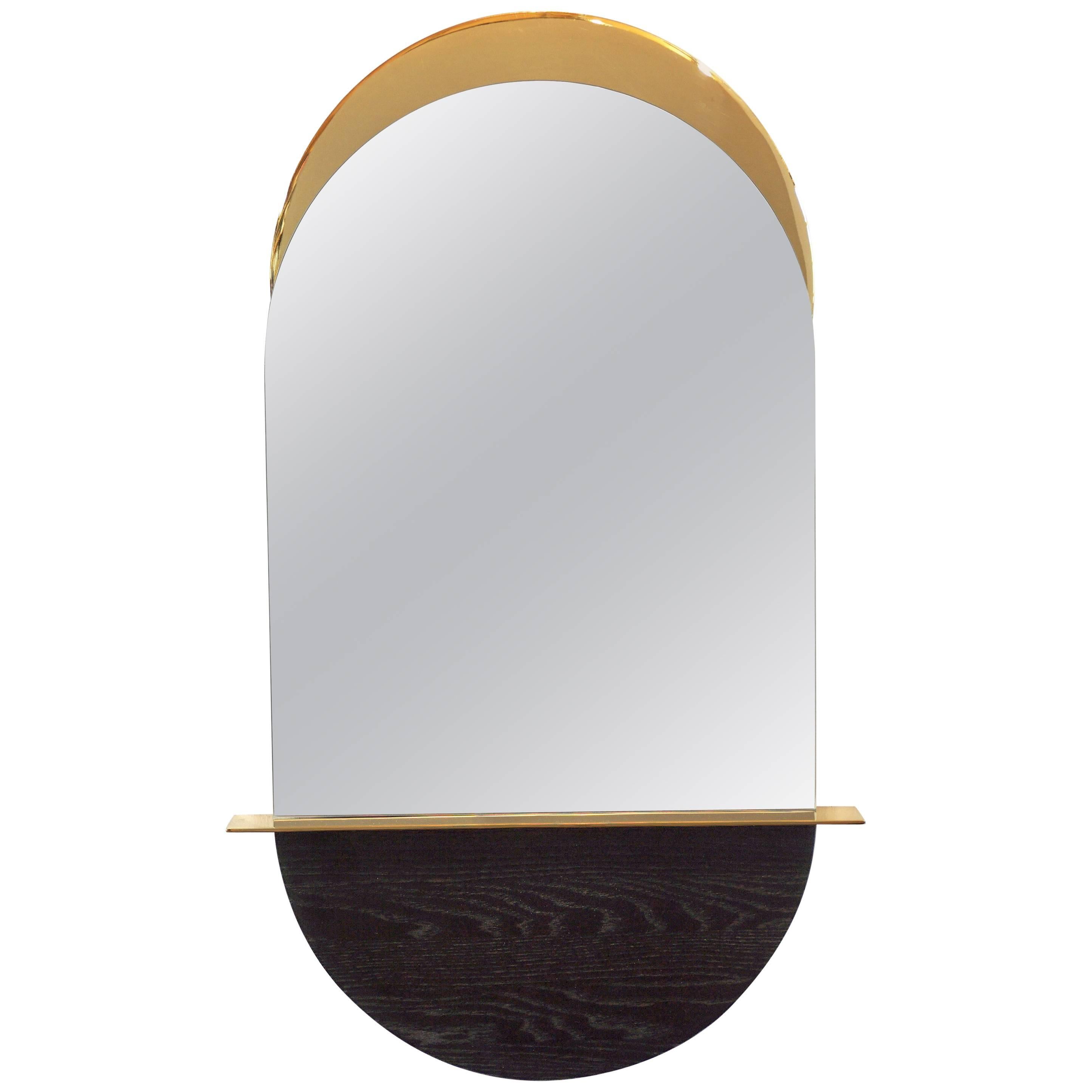 Solis Mirror (Small) in Lacquered Brass and Blackened Ash by Simon Johns