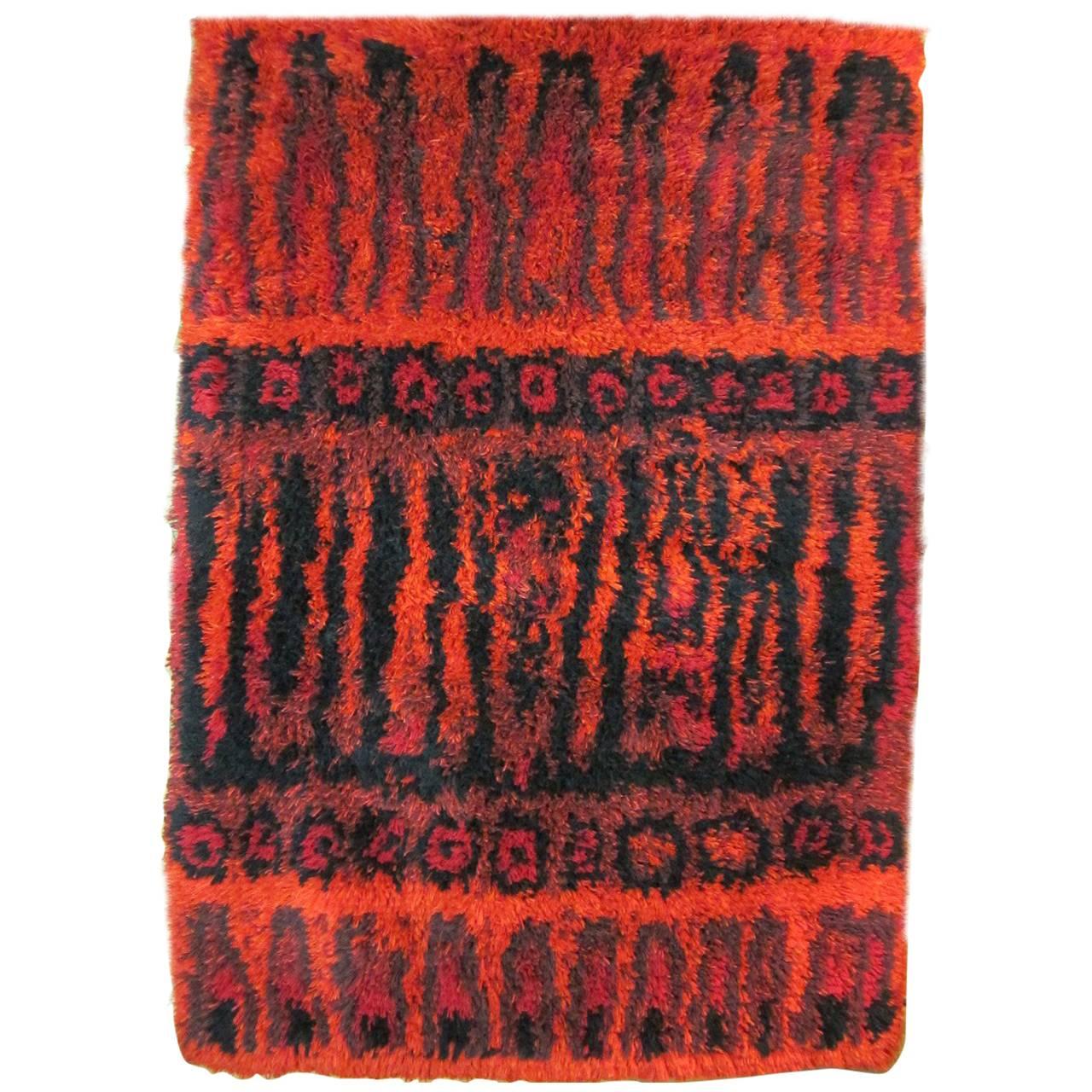 Red Scandinavian Wall Hanging Rya Rug from 1970s For Sale