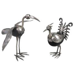 Pair of Mexican Sterling Silver and Onyx Birds
