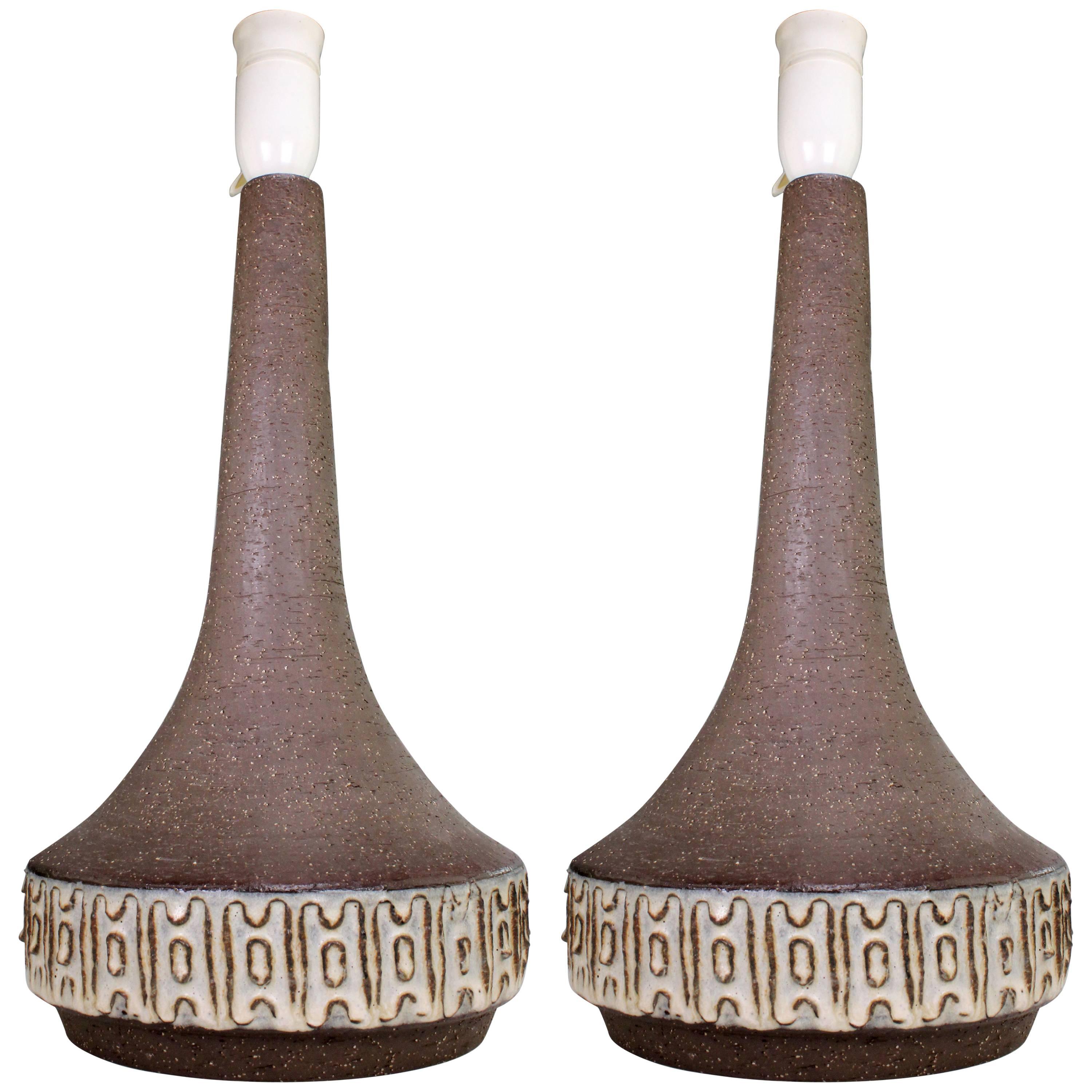Set of Michael Andersen Ceramic Danish Modern Brown, Cream White Lamps, 1960s
