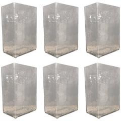 Six Pieces French Vintage Glass Battery Drum Vases Rectangular