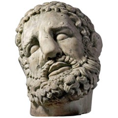 Colossal Sculpted White Marble Head of Hercules in the Manner of the Antique