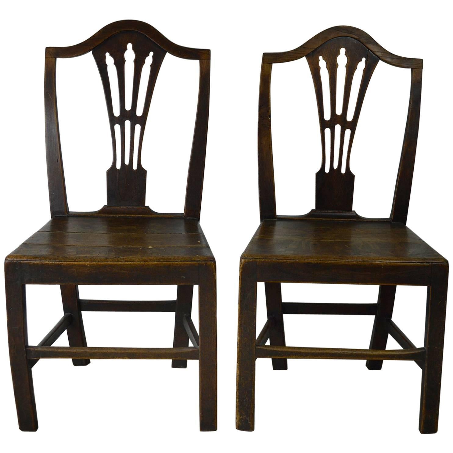 Pair of Antique Oak Country Hepplewhite Chairs