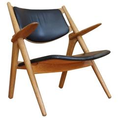 Hans Wegner Oak 'Sawbuck' Lounge Chair Model Ch28 Carl Hansen & Son Denmark