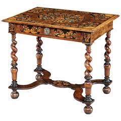 William & Mary Marquetry Side Table in Olivewood Walnut and Elm 11