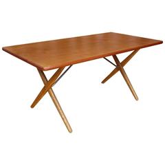 Hans Wegner Oak & Teak 'Sawhorse' Dining Table Model AT303 Andreas Tuck Denmark