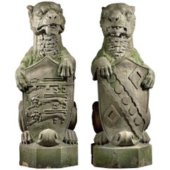 19th Century English Finials Carved as Heraldic Lions