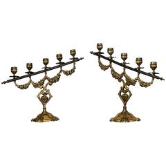 Pair of 19th Century Fire-Gilded Bronze Five-Light Church Candelabra 9