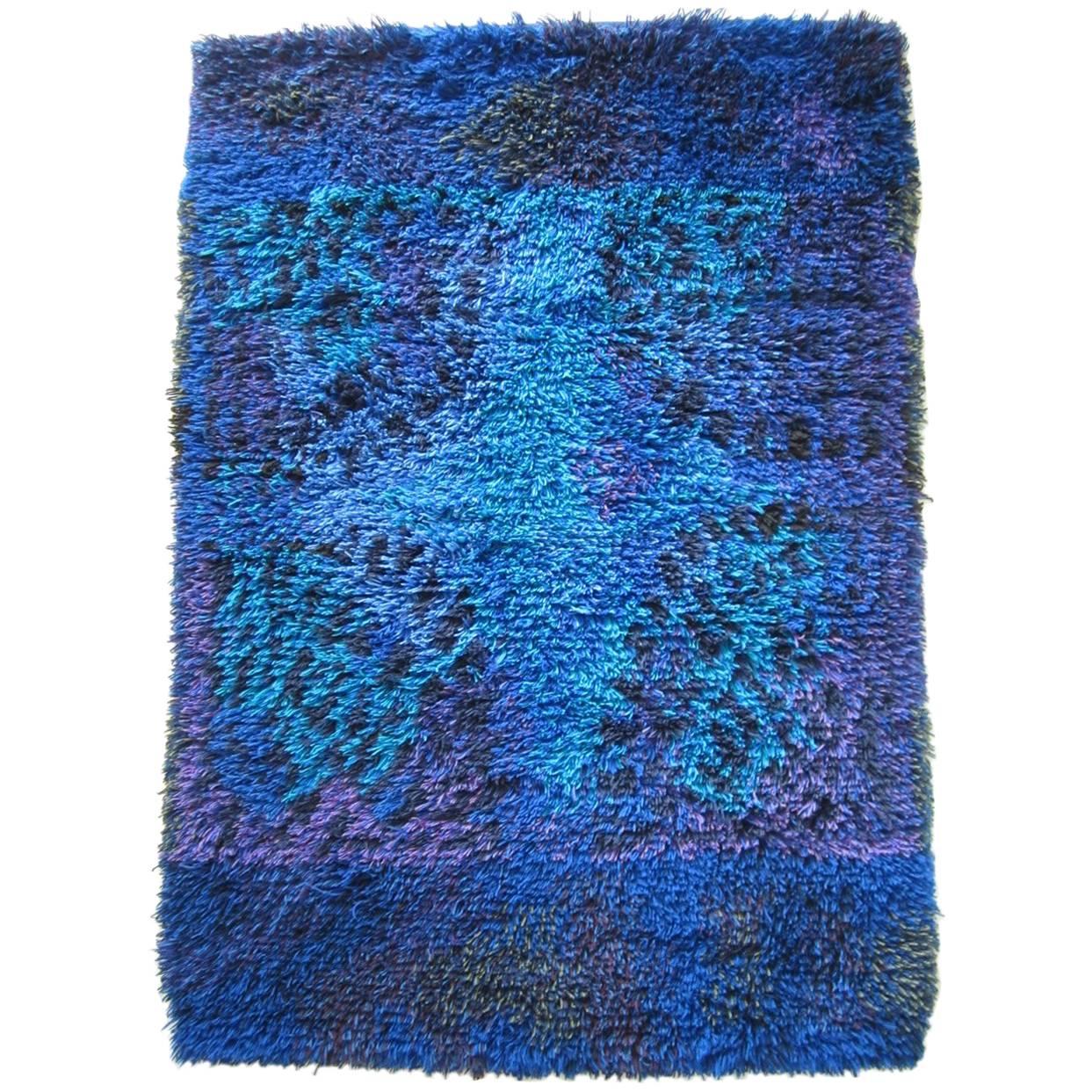 Blue Rya Rug by Ritva Puotila For Sale