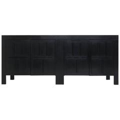 De Coene Black Brutalist Sideboard with Four Graphical Doors, 1970s