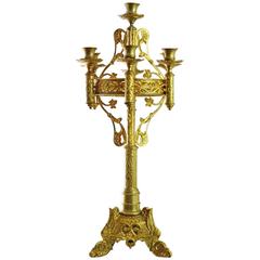 Antique 19th Century Gilt Bronze and Brass Church Candelabra Seven-Light Candleholder