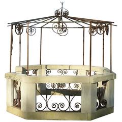 Used Octagonal Garden Kiosk with Wrought Iron Grids and Limestone, Provence