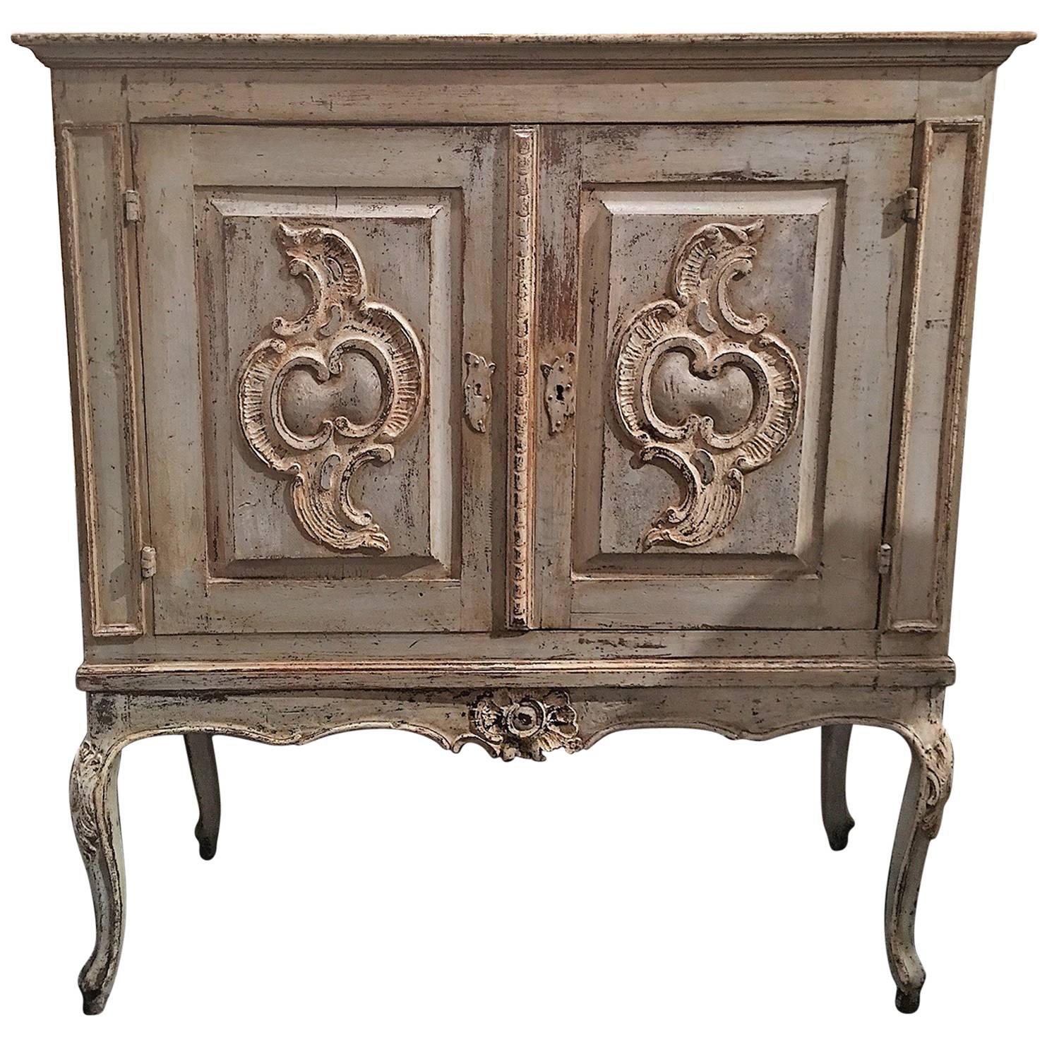 French Blue Painted Chest or Cabinet on Legs, Mid-20th Century