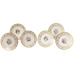 Antique Limoges Floral Plates, Raised Gilt Accents, Set of Six