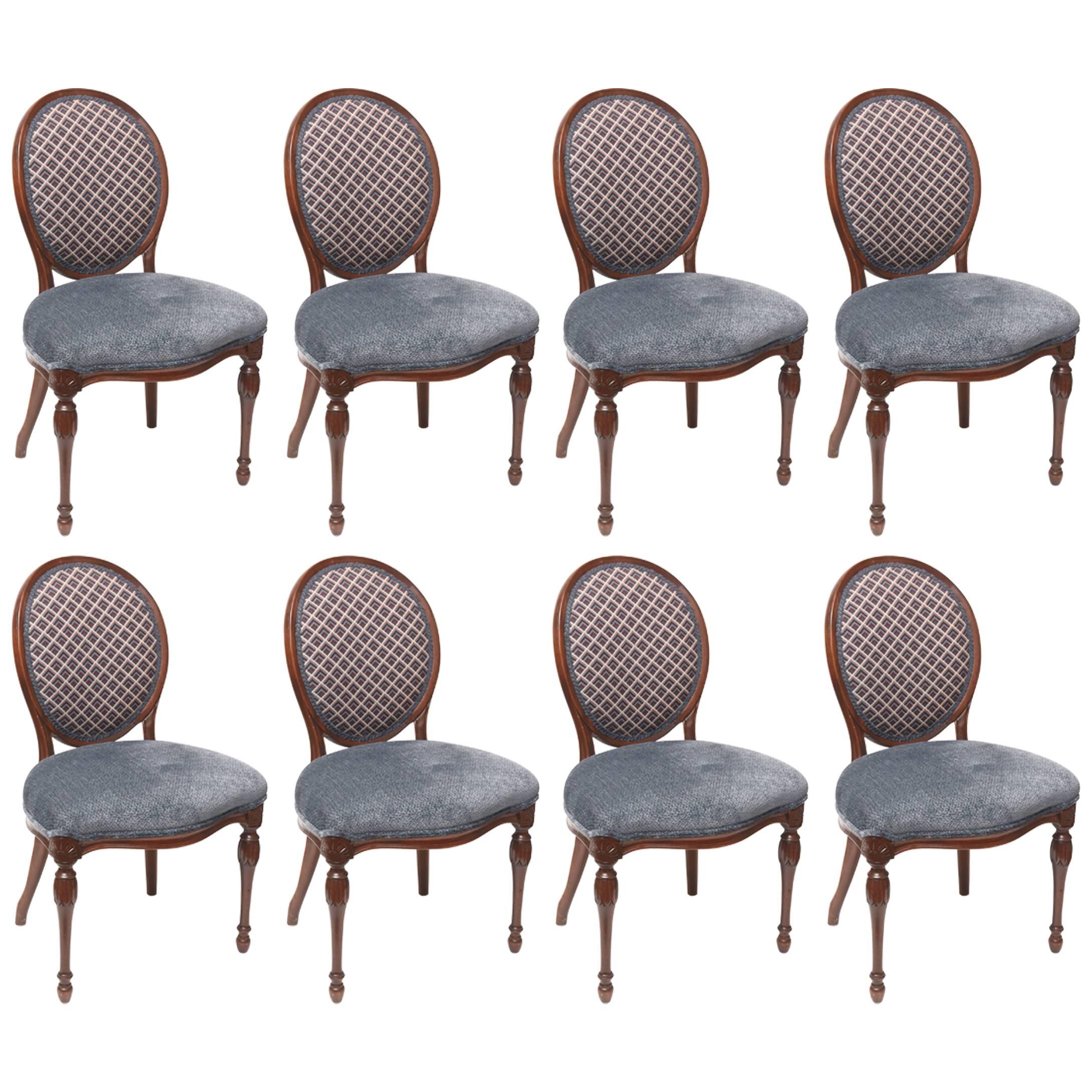 Eight Maybrook Mansion Mahogany Balloon Back Dining Chairs, Nicely Carved Legs