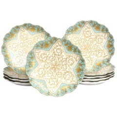 Ten Elaborately Decorated Turquoise Gilt Dessert or Display Plates, 19th Century