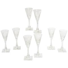 Eight Interesting Cut Crystal Signed Hawkes Cocktail or Champagne Glasses 7