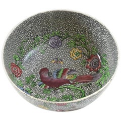 Spode "Parrot" Centerpiece or Large Serving Bowl, Rare Black Background