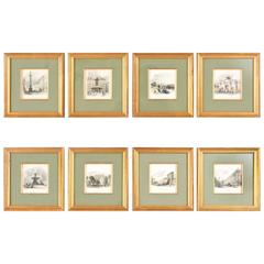 Eight Elegant Paris Prints, Hand Colored by Thomas Allom, Great Framing Detail