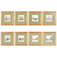 Eight Elegant Paris Prints, Hand Colored by Thomas Allom, Great Framing Detail