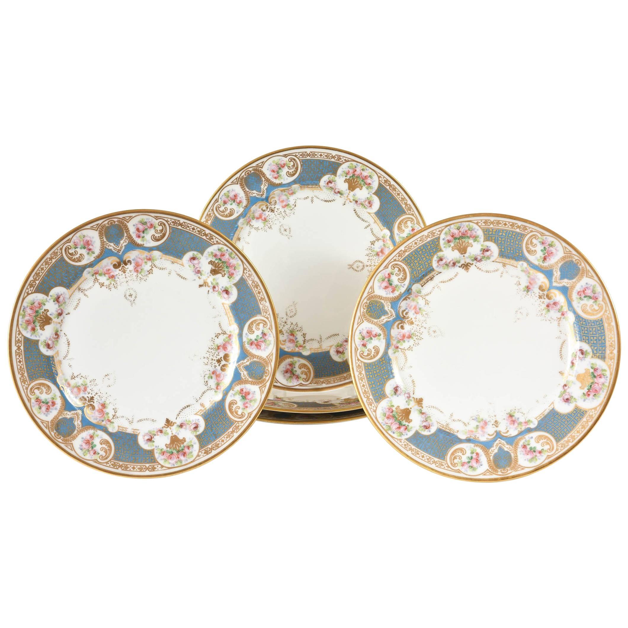 Pretty Turquoise and Rose Pink Dinner Plates, Antique, circa 1900