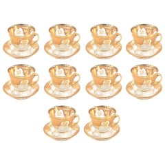 10 Sets (20 Pieces) of Antique Gilded Glass Tea Cup and Saucers