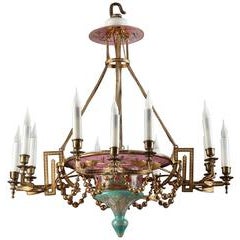 Napoleon III Opaline and Gilt Bronze Chandelier with 12 Lights 12