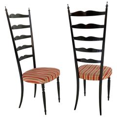 Pair of Ebonized Beech Chiavari Chairs, Italy, 1950s 12