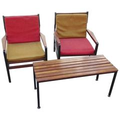 Living Room Set, Armchairs, Coffee Table, Wood, 1960