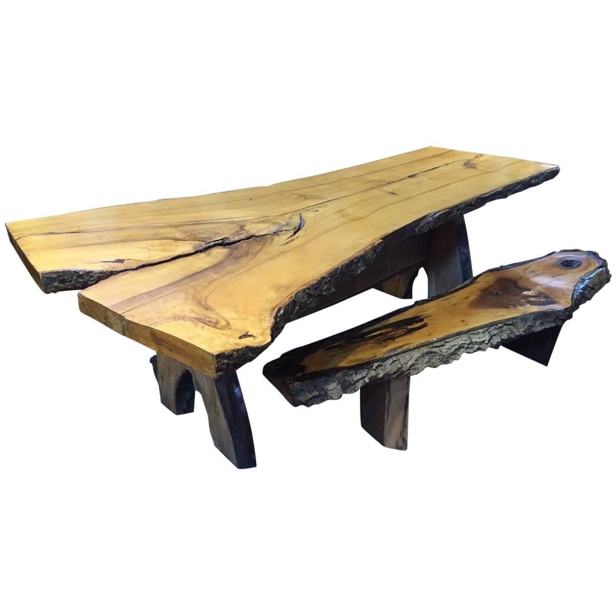 Handmade Live Edge Dining Table and Matching Benches