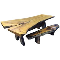 Handmade Live Edge Dining Table and Matching Benches