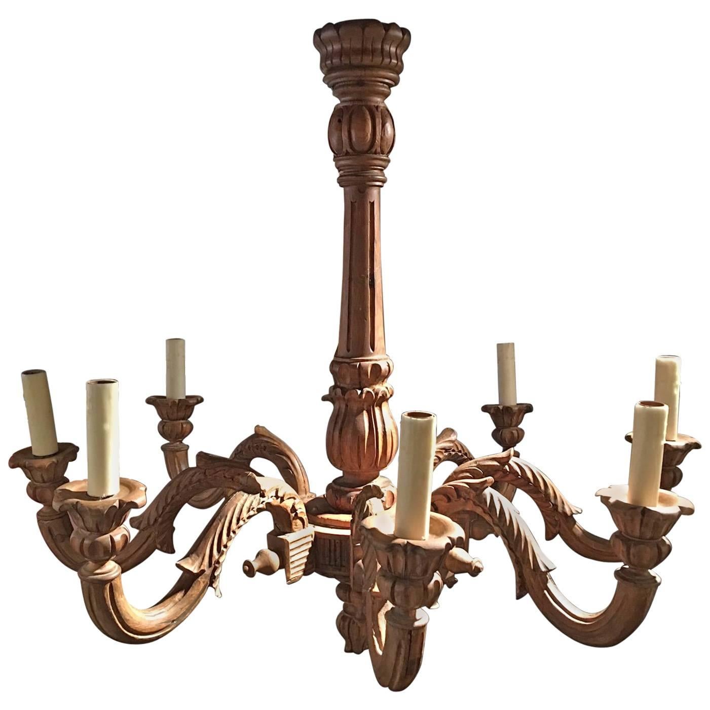 French Louis XVI Style Wood Chandelier, 19th Century