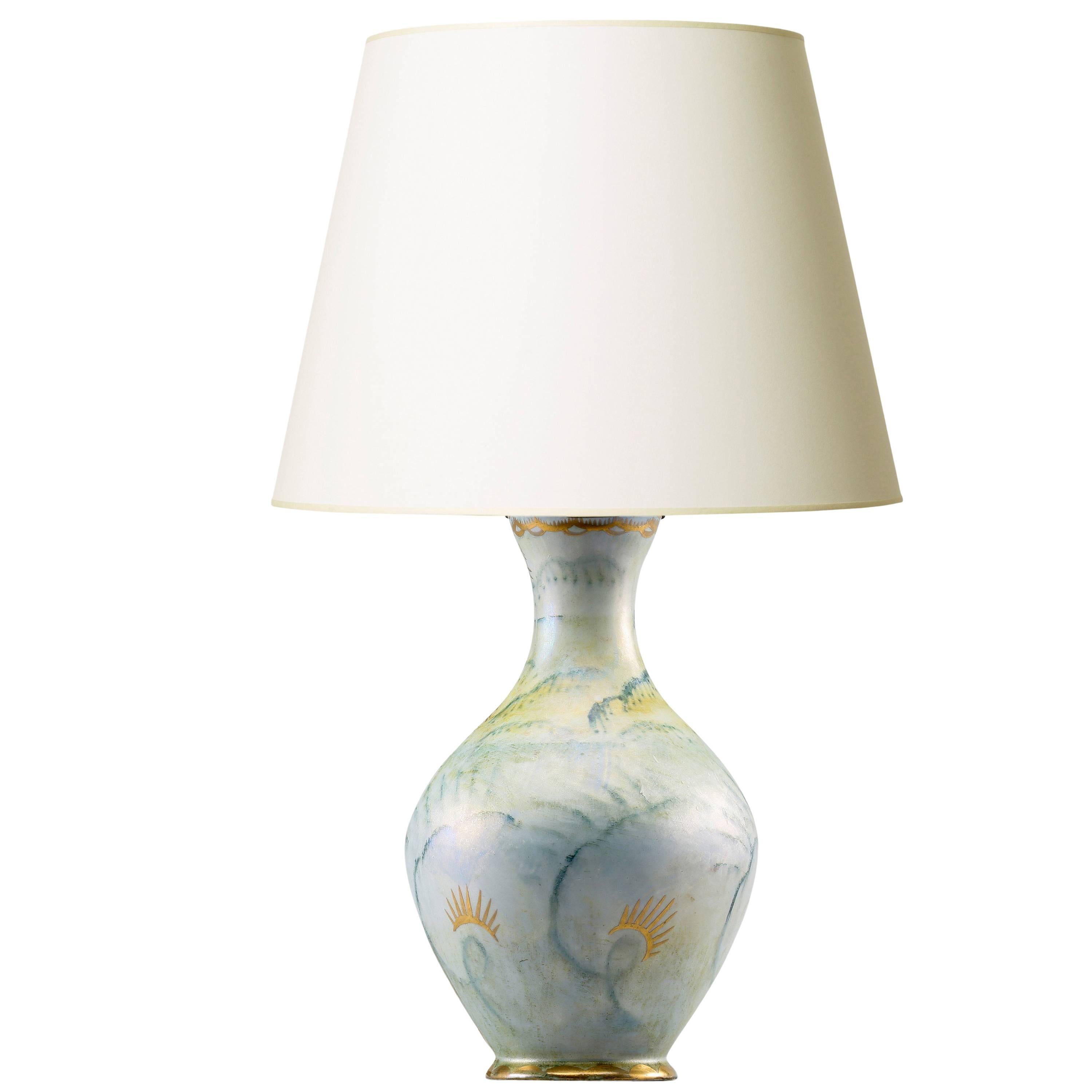 Romantic Hand-Painted and Gilded Table Lamp by Josef Ekberg for Gustavsberg For Sale