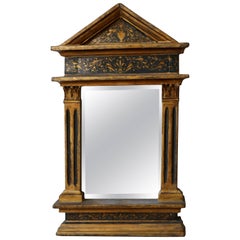 1950s Small Pedimented Hand-Painted Florentine Italian Mirror