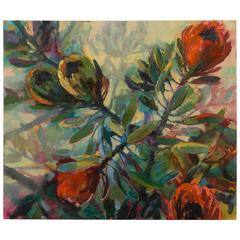 "Five Proteas", Original Oil on Canvas, Jenny Parsons, South Africa, 2013