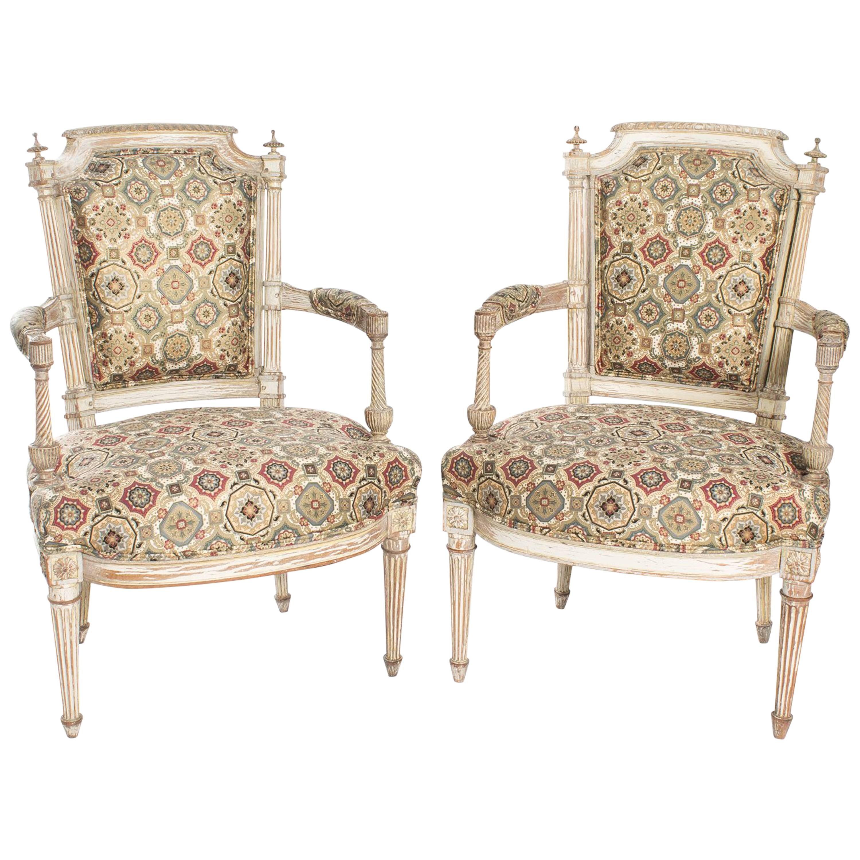 Pair of French Directoire Style Fauteuils, circa 1930s