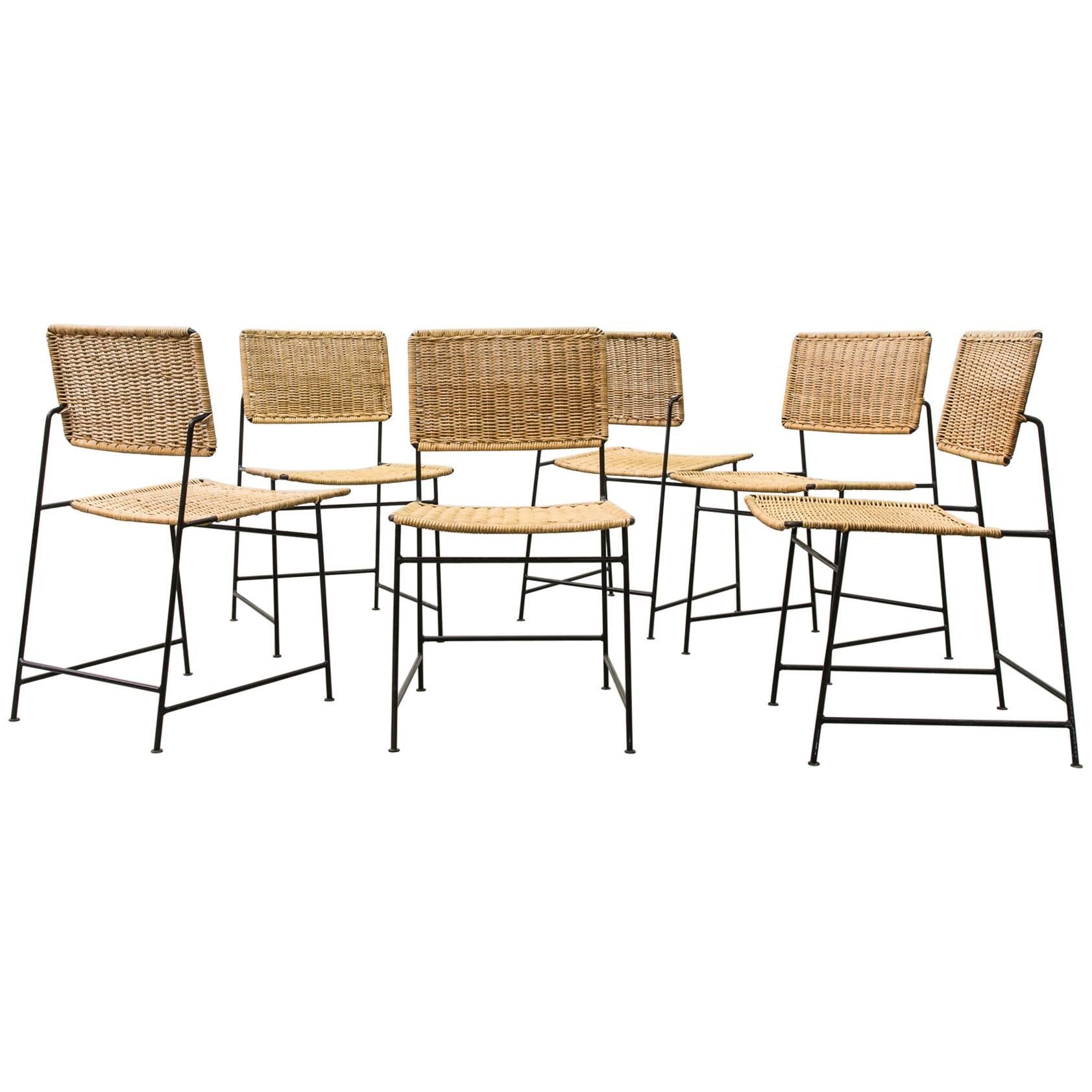 Set of 8 Herta-Maria Witzemann Rattan and Wire Dining Chairs