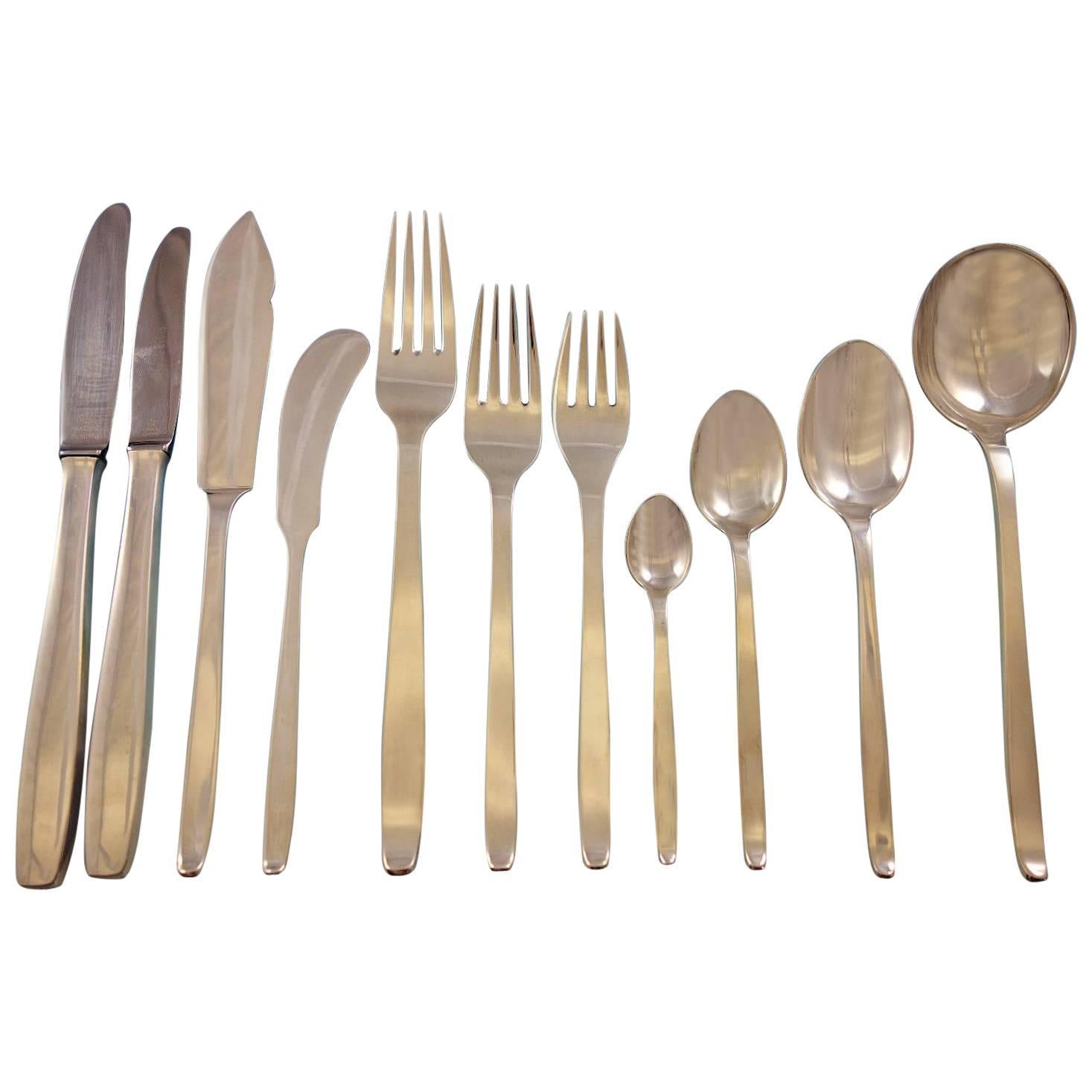 Funkis AKA Pattern 29 by Evald Nielsen Danish Sterling Silver Flatware Set 12 For Sale