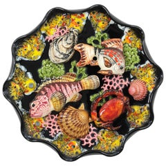 French, 1950s Vallauris Majolica Ceramic Trompe L'Oeil Seafood Platter