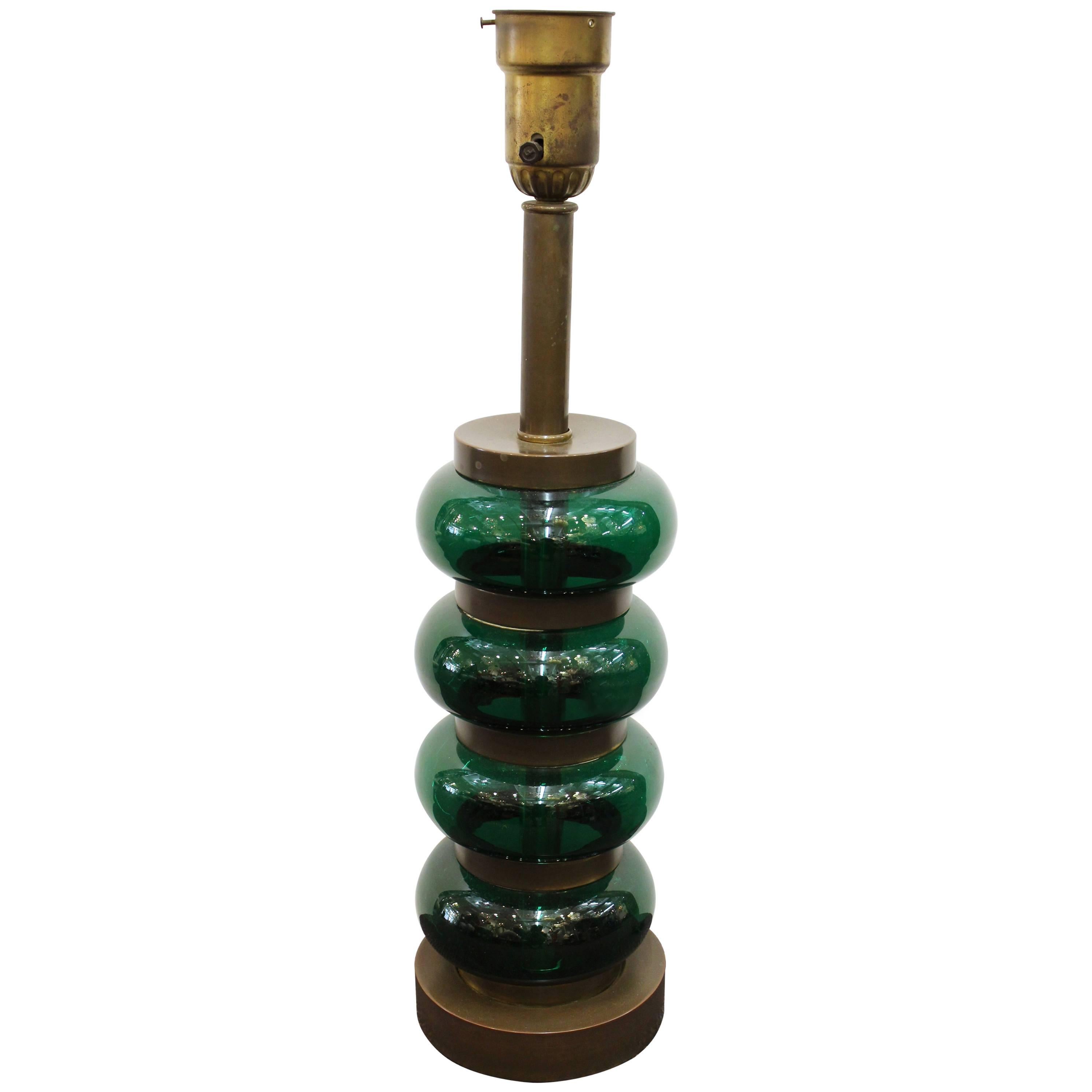 Stacked Bubble Table Lamp in Green Glass For Sale
