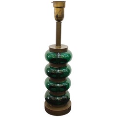 Vintage Stacked Bubble Table Lamp in Green Glass