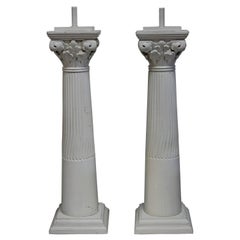 Pair of Wood Column Lamps