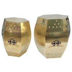 Set of Two Hollywood Regency Style, Brass Garden Stools, Side Tables 8