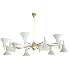 Stilnovo Brass Twelve-Arm Chandelier with Adjustable Ivory Cones