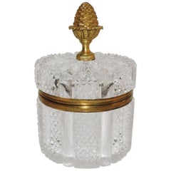 Wonderful French Faceted Crystal Bronze Ormolu Mounted Round Casket Jewelry Box
