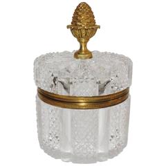 Wonderful French Faceted Crystal Bronze Ormolu Mounted Round Casket Jewelry Box 11