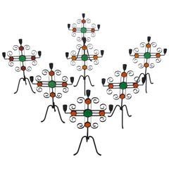 Seven Enameled Steel and Glass Candelabra 10