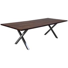 Milo Baughman Style Brushed Nickel X-Base and Brazilian Rosewood Dining Table 9