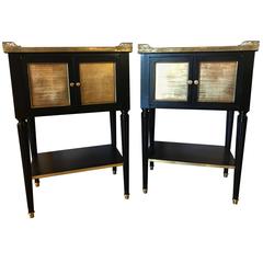 Pair of Maison Jansen Gilt Mirrored Bronze and Marble Top Louis XVI Style Stands
