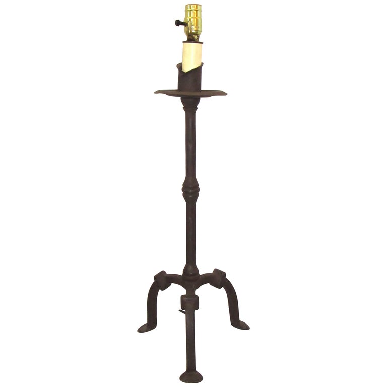 Hand-Wrought Iron Tripod Table Lamp For Sale